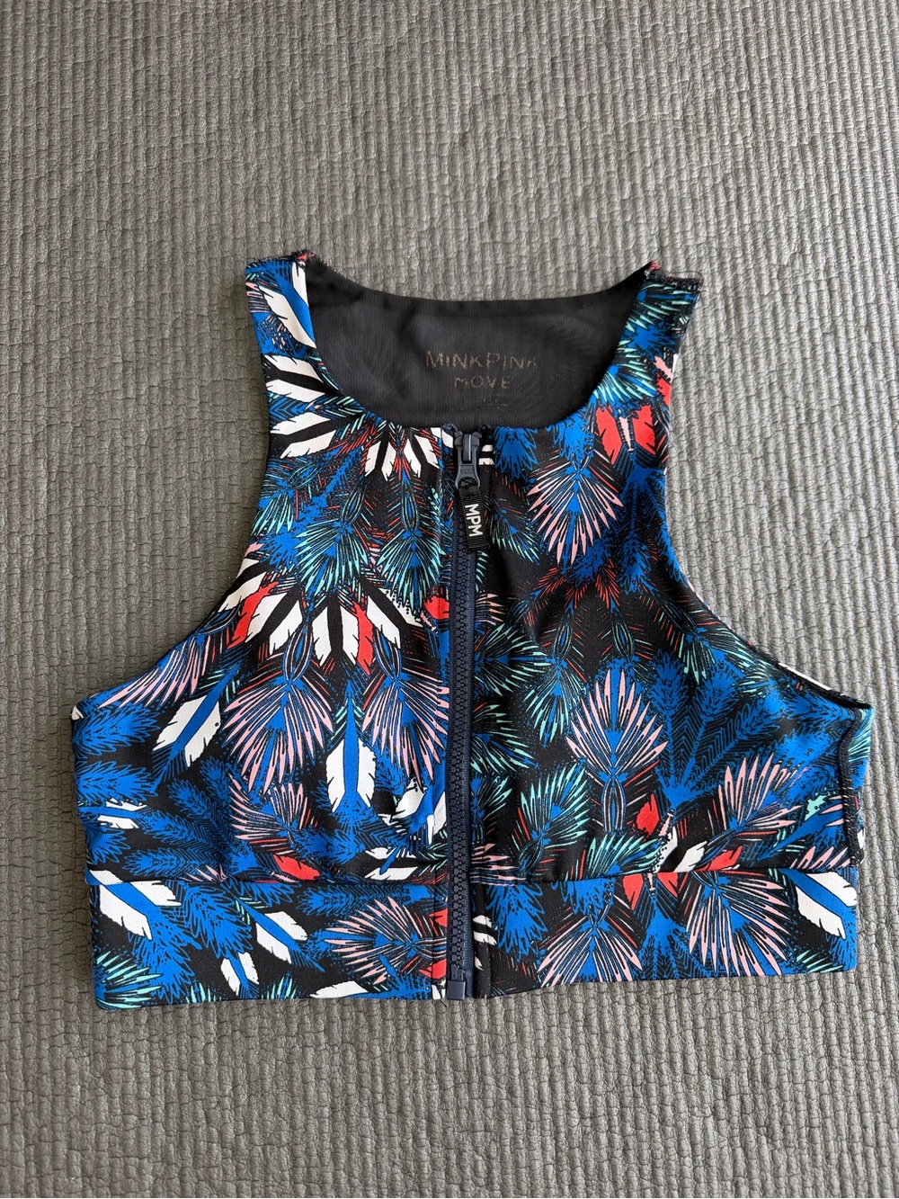 MINKPINK Blue, Black & Red Tropical Zip-Front Sports Bra